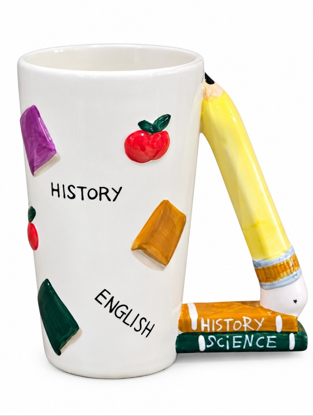Teacher Coffee Mug 16 oz Pencil Handle Books Apple Classroom School Gift Ceramic